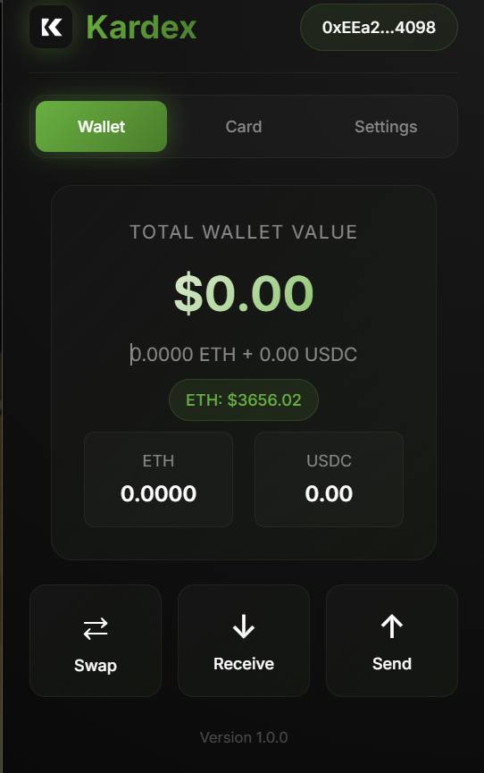Kardex Wallet Interface - Crypto Tab